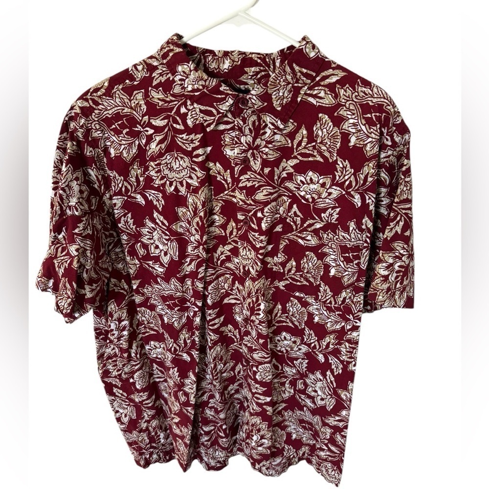 Cherokee Hawaiian Short Sleeve Shirt Burgundy Floral XL